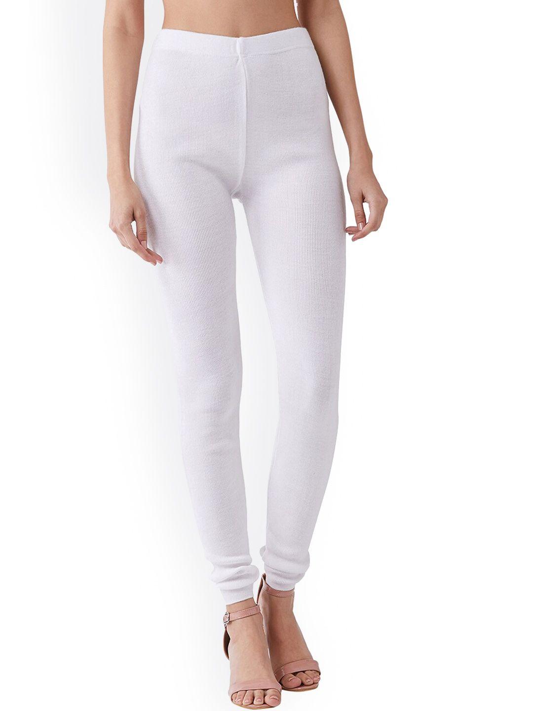 rvk women white solid slim-fit churidar leggings