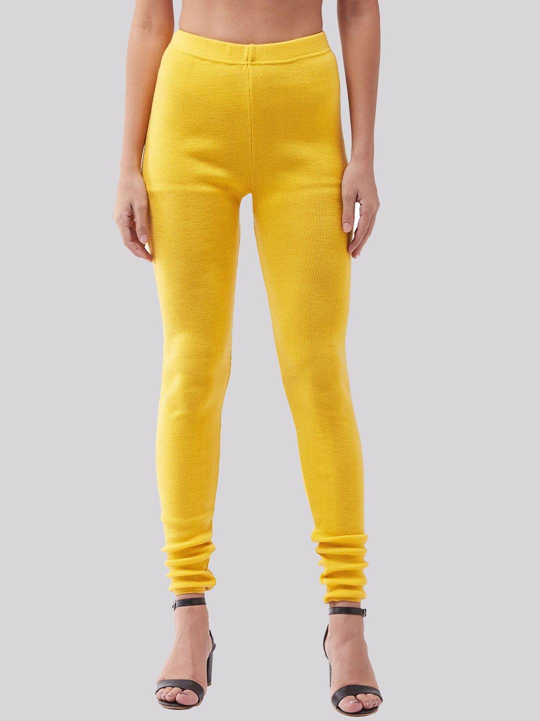 rvk women yellow solid churidar-length slim fit leggings