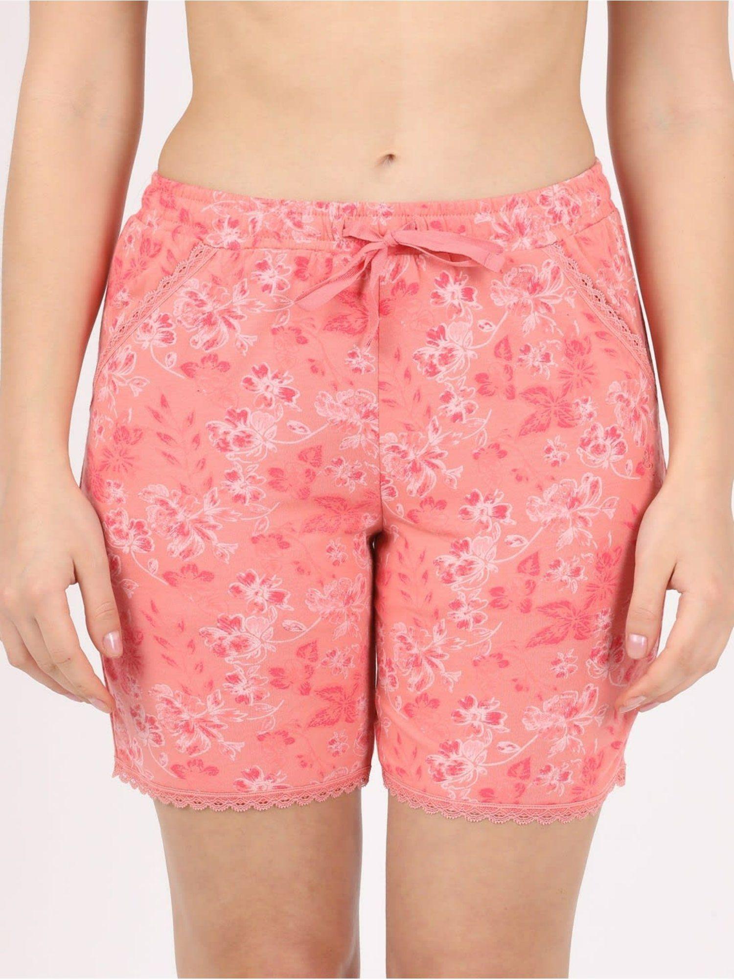 rx10 women's micro modal cotton printed sleep shorts with side pockets peach