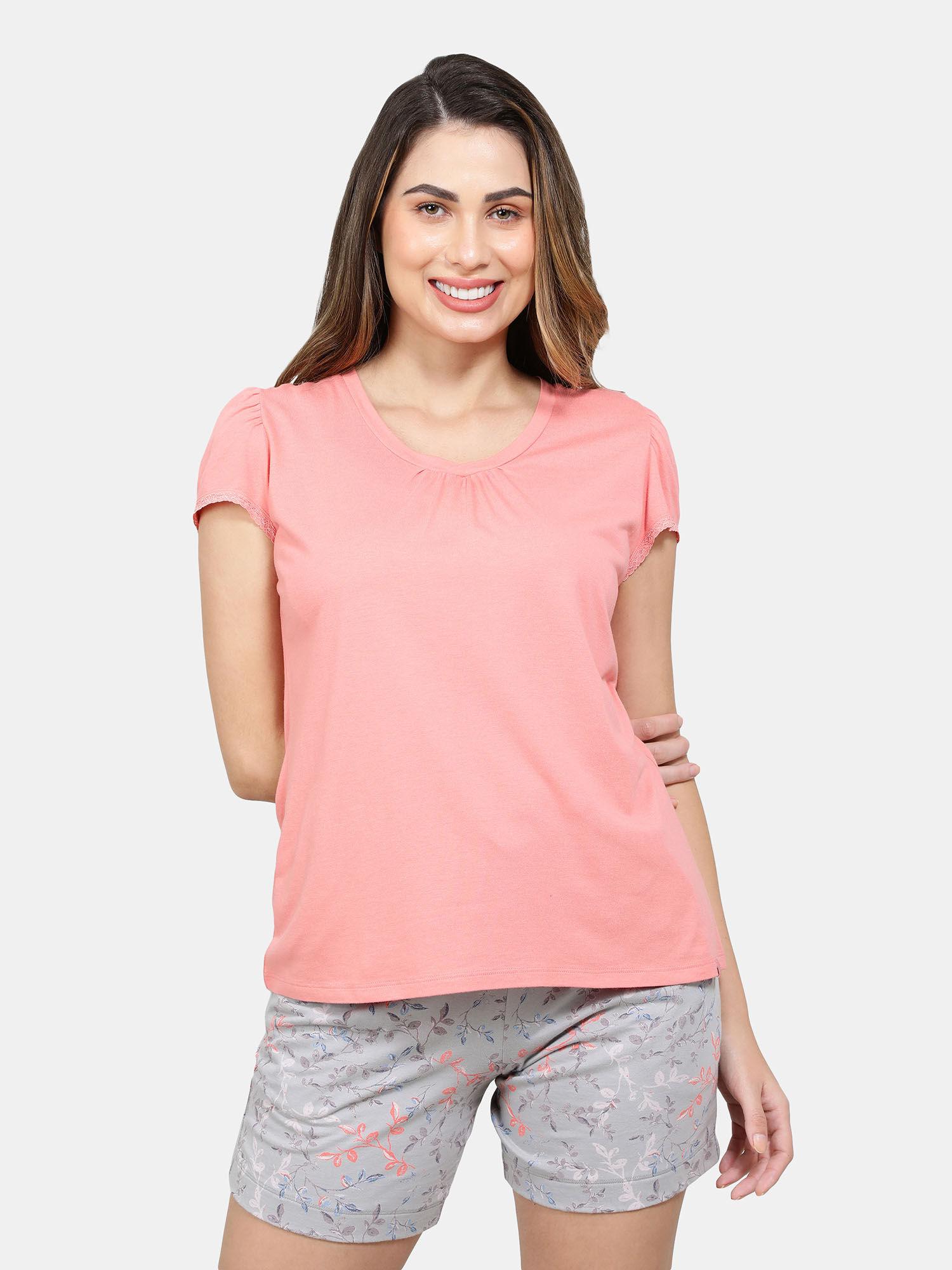 rx12 womens micro modal cotton relaxed fit solid round neck t-shirt - wild rose