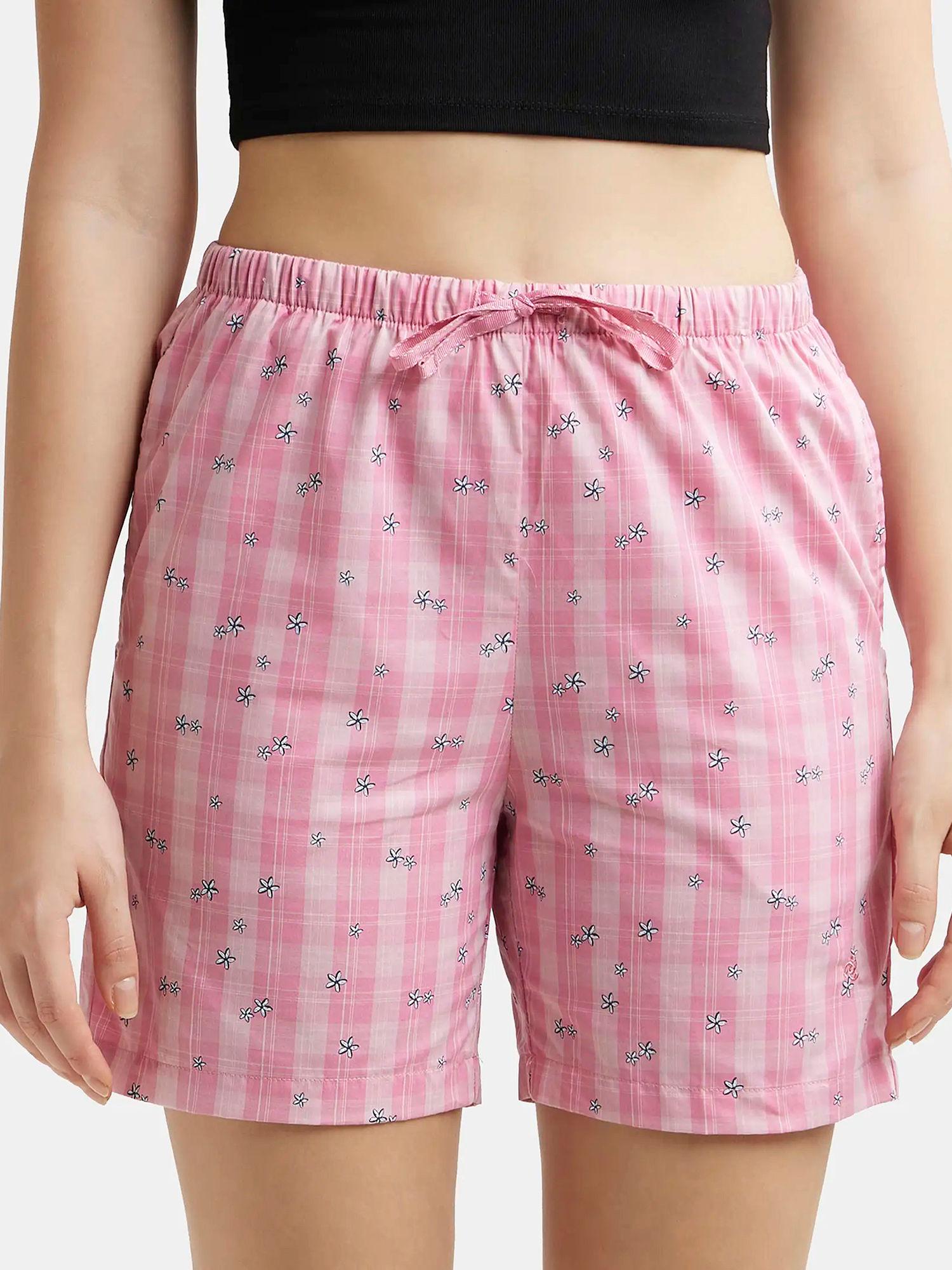 rx15 womens super combed cotton woven relaxed fit checkered shorts-wild rose