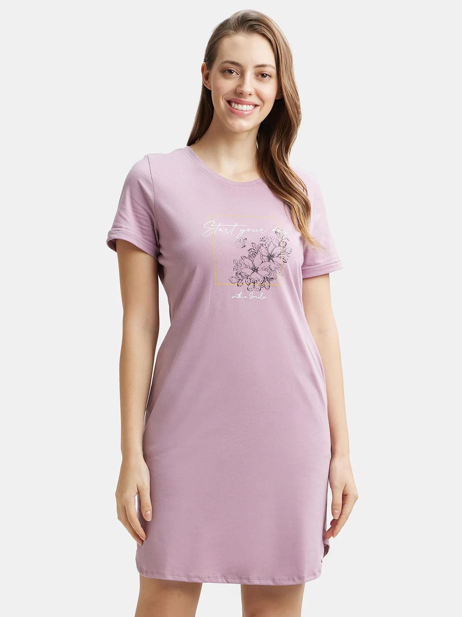 rx44 women's super combed cotton rich sleep dress with side pockets pink