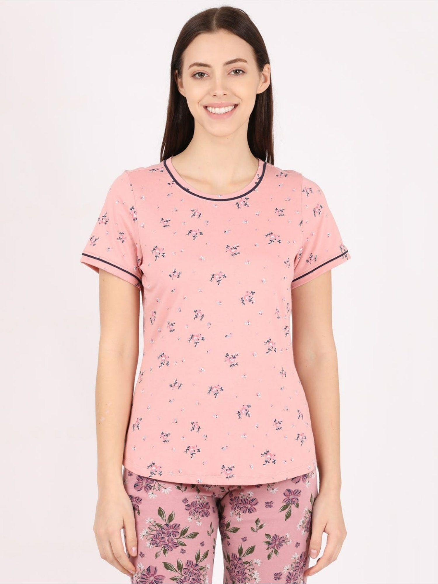 rx57 women's super combed cotton printed t-shirt pink