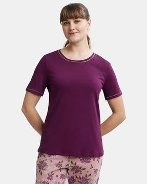 rx71 micro modal cotton relaxed fit round-neck t-shirt with metallic threaded neck and sleeve