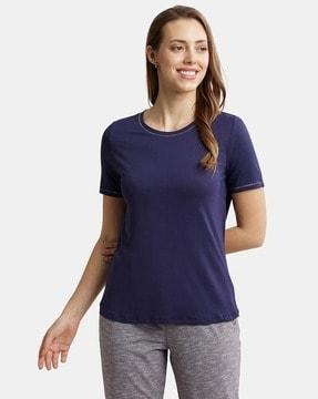 rx71 micro modal cotton relaxed fit round-neck t-shirt with metallic threaded neck and sleeve