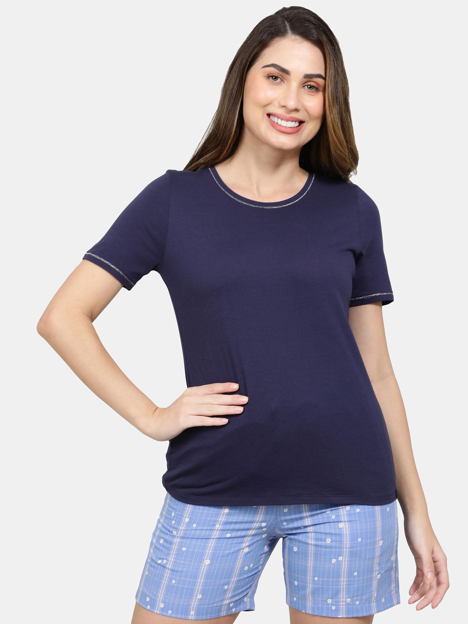 rx71 womens micro modal cotton relaxed fit round neck t-shirt- classic navy