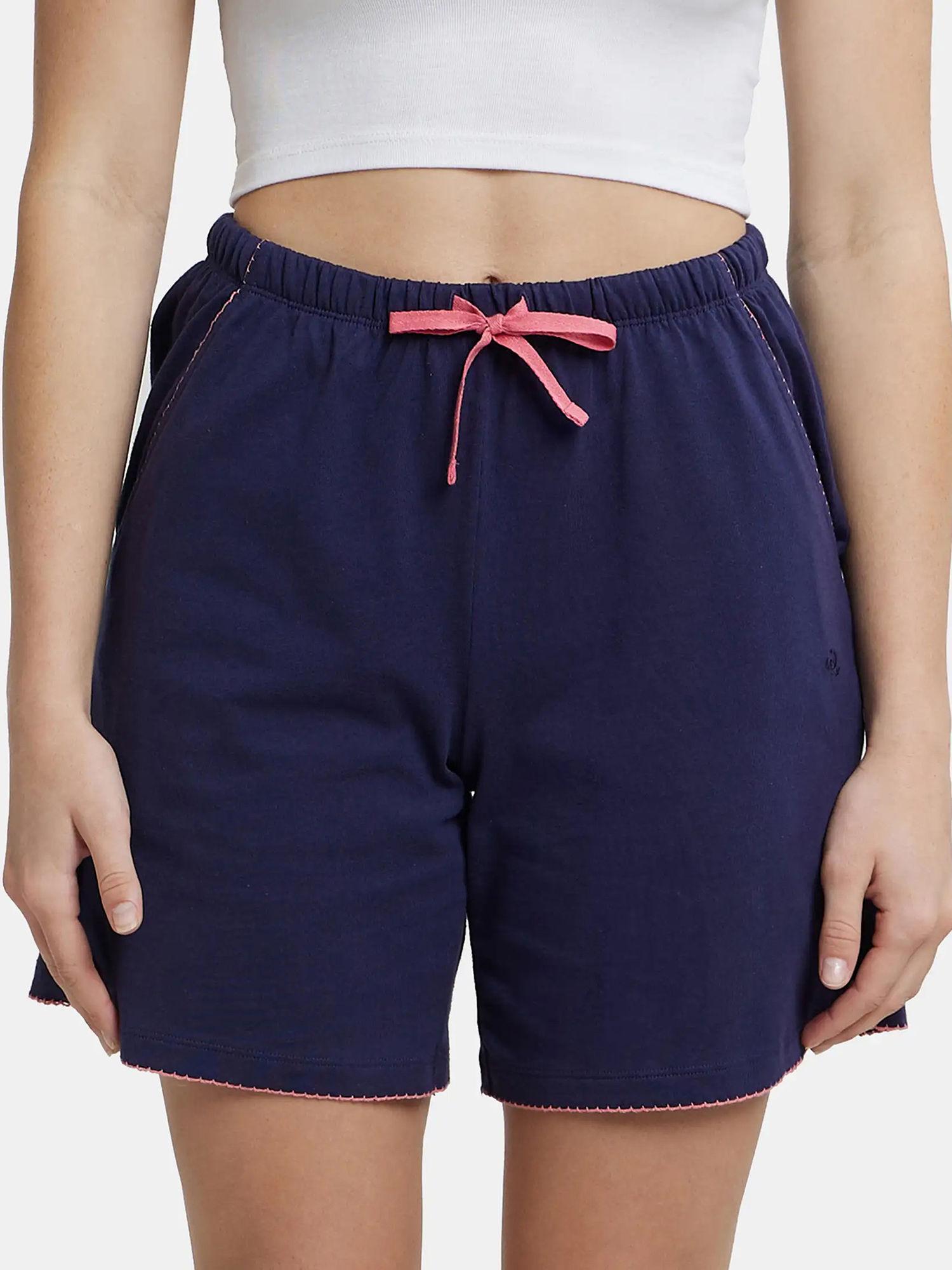 rx72 womens super combed cotton fabric relaxed fit sleep shorts-classic navy