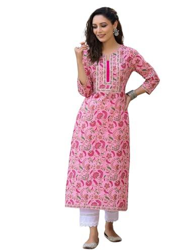 rytras women's cotton printed straight kurta(pink,m)