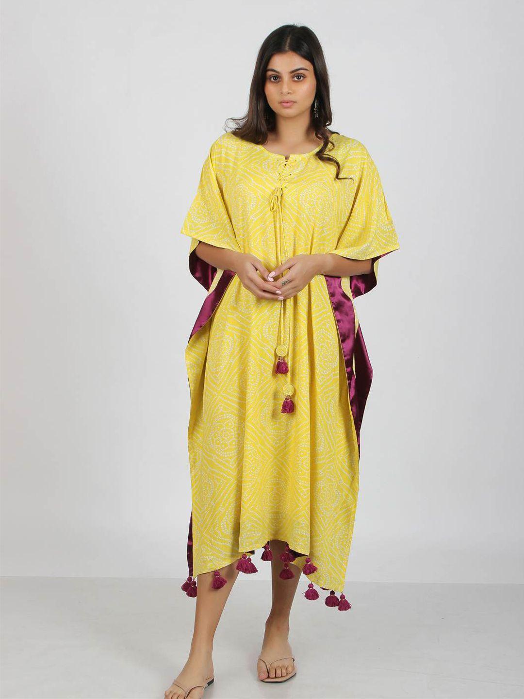 s&f ethnic motifs bandhini printed kimono sleeves kaftan midi dress