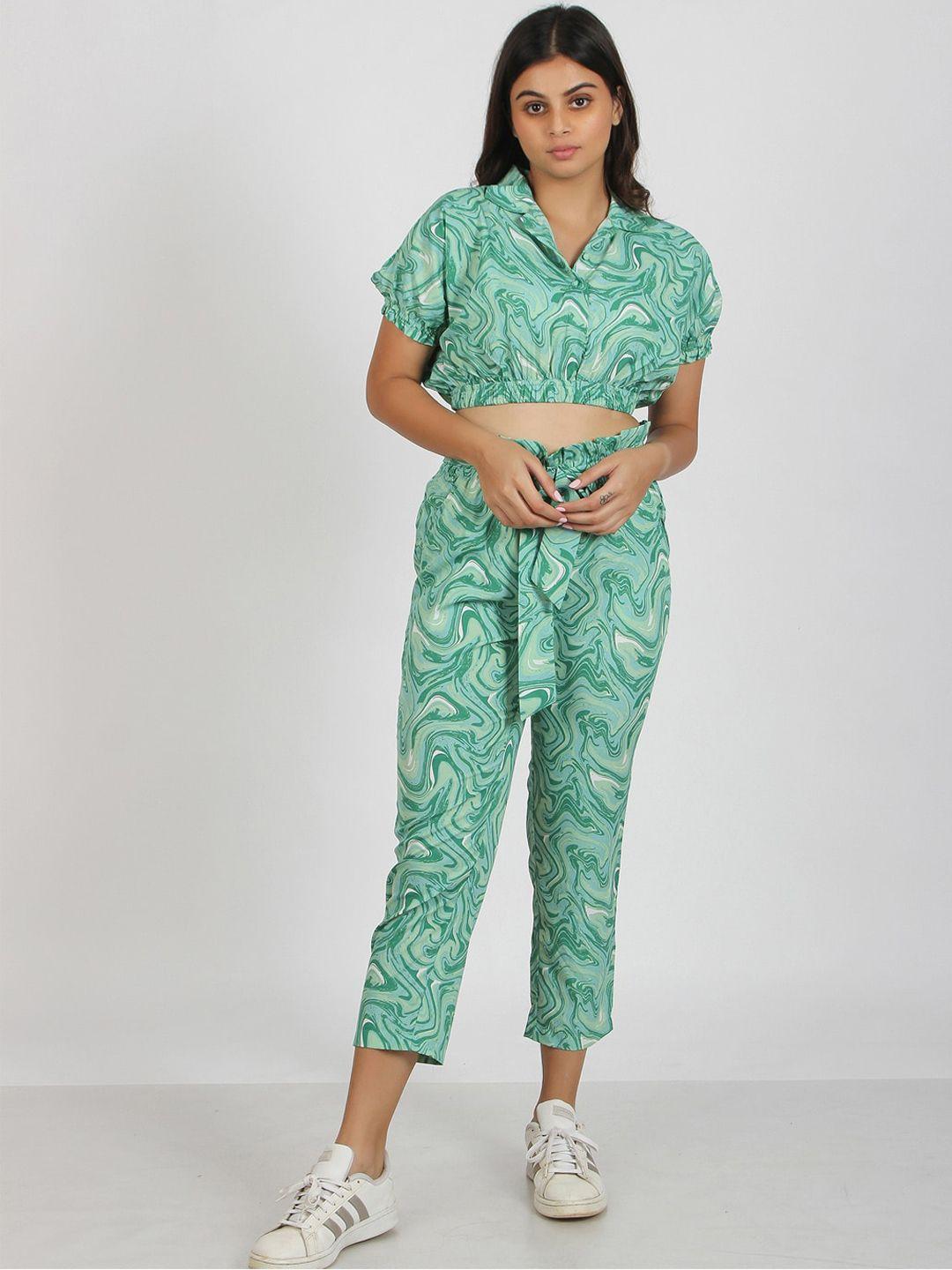 s&f women green printed co-ords set