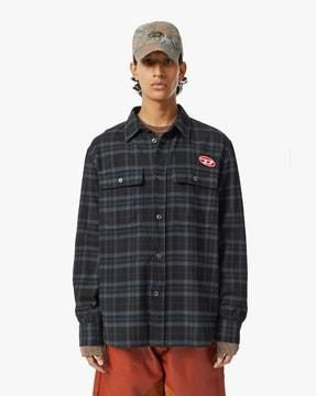 s-cross checked shirt with flap pockets
