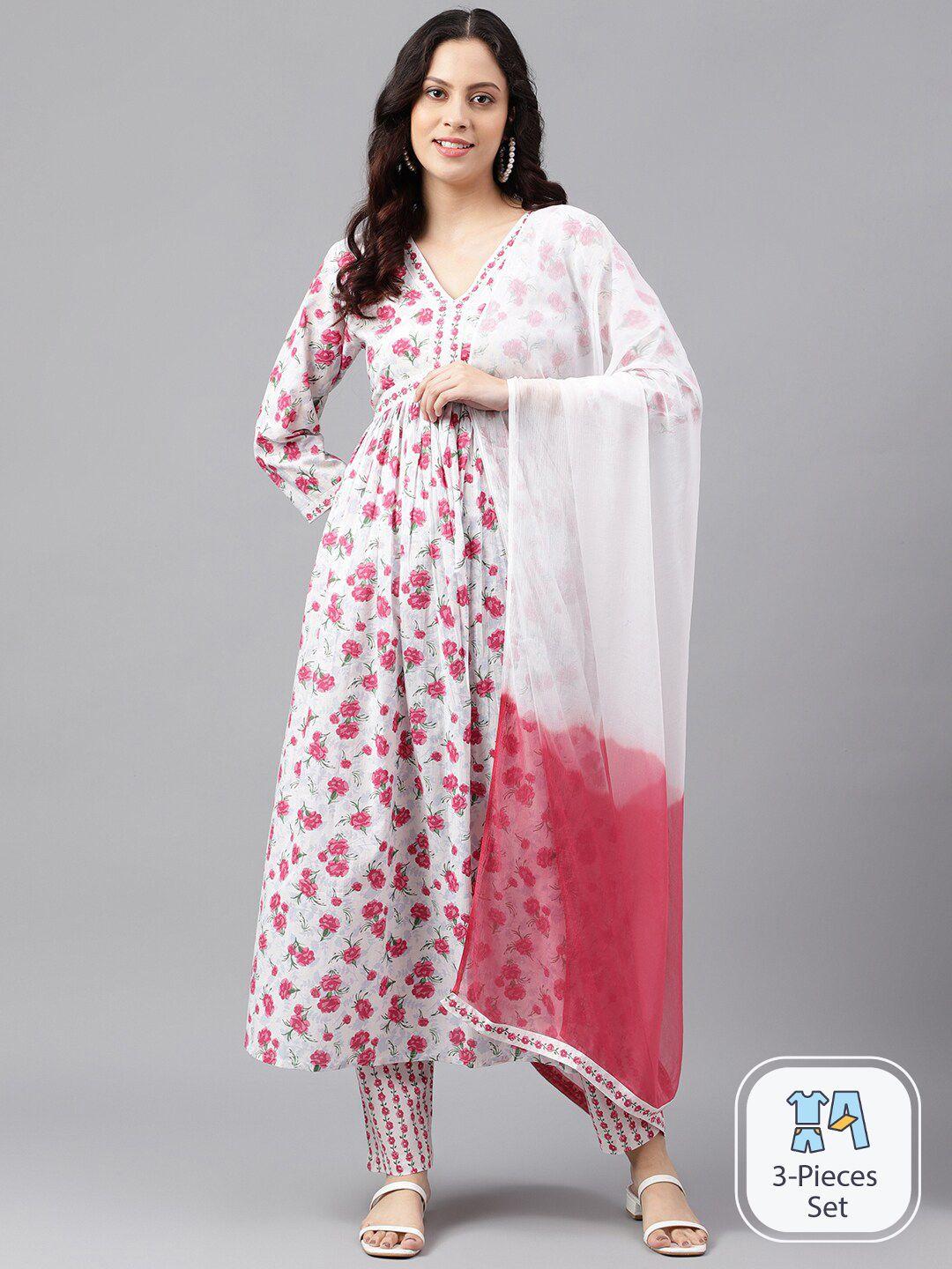 saabhi floral printed empire pure cotton kurta with palazzos & dupatta