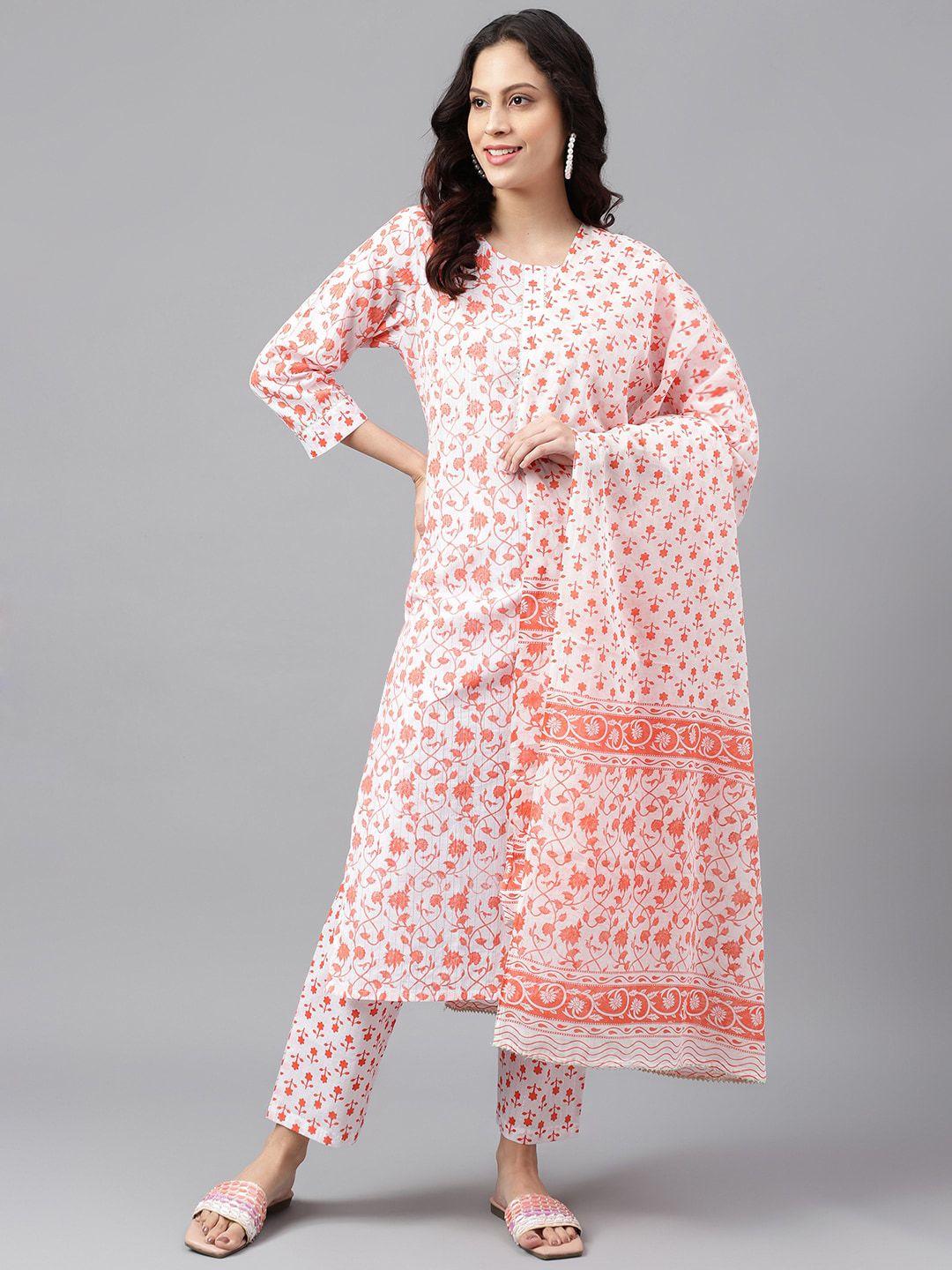 saabhi floral printed gotta patti pure cotton straight kurta & trousers with dupatta