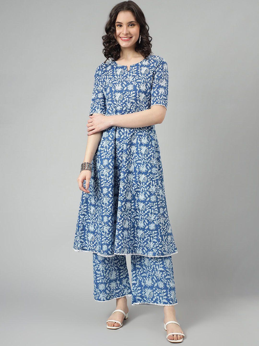 saabhi floral printed pure cotton a-line kurta with palazzos