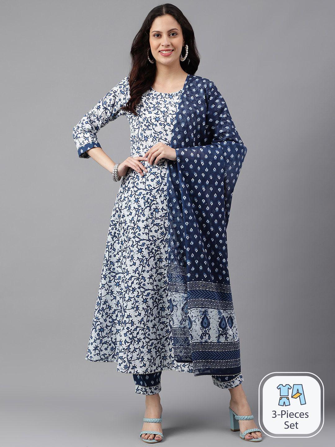 saabhi floral printed pure cotton anarkali kurta with trousers & with dupatta