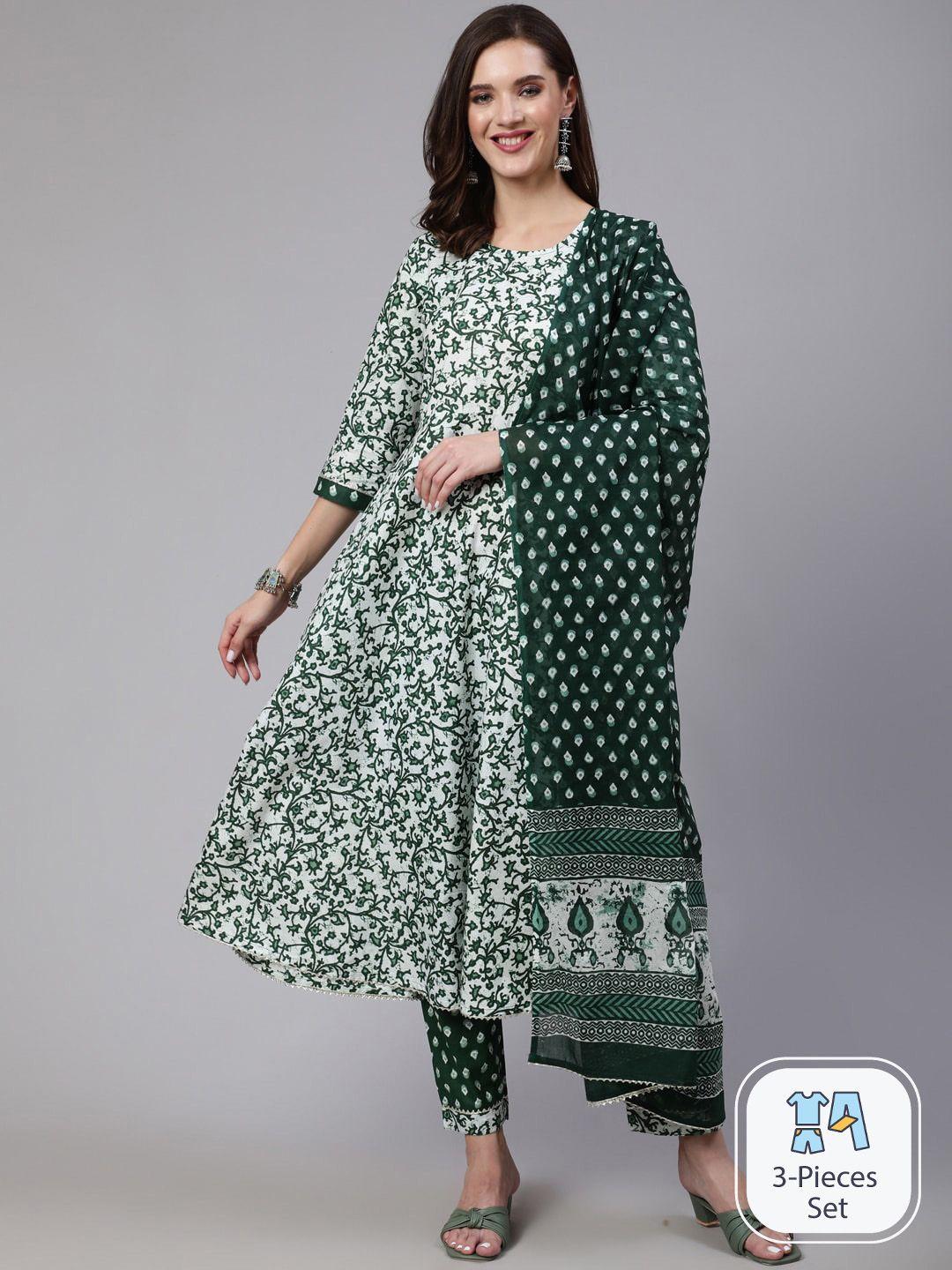 saabhi floral printed pure cotton anarkali kurta with trousers & with dupatta