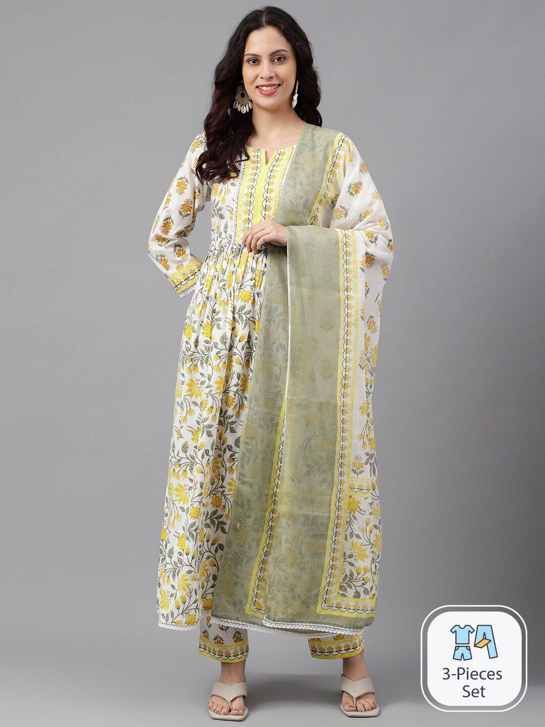 saabhi floral printed pure cotton kurta with palazzos & dupatta