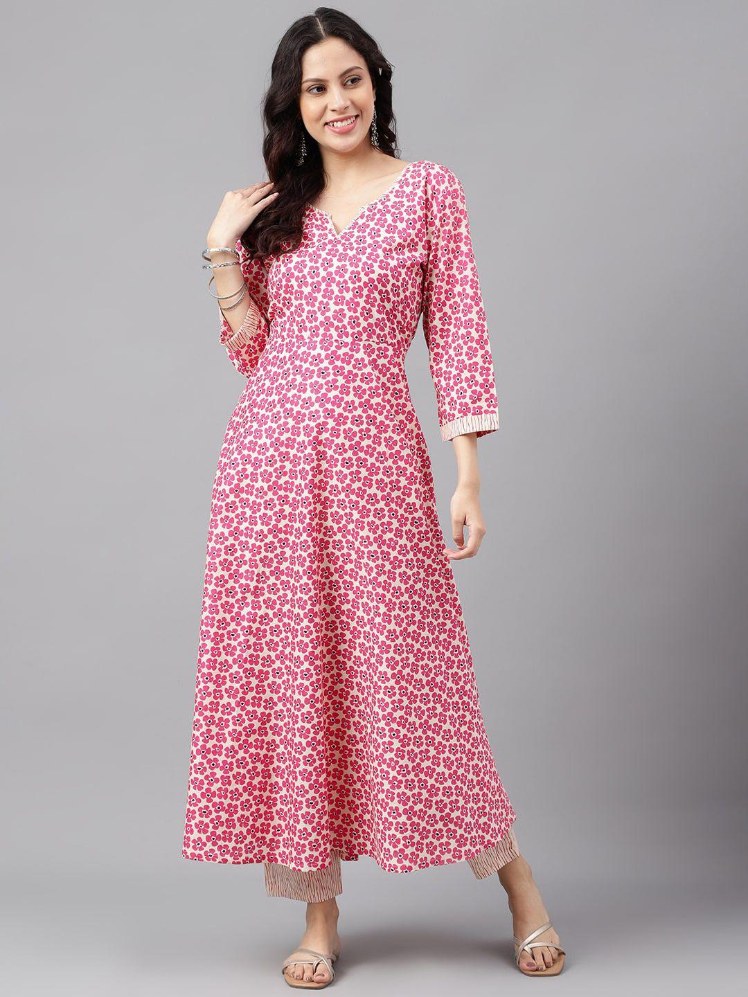 saabhi floral printed regular pure cotton kurta with trousers