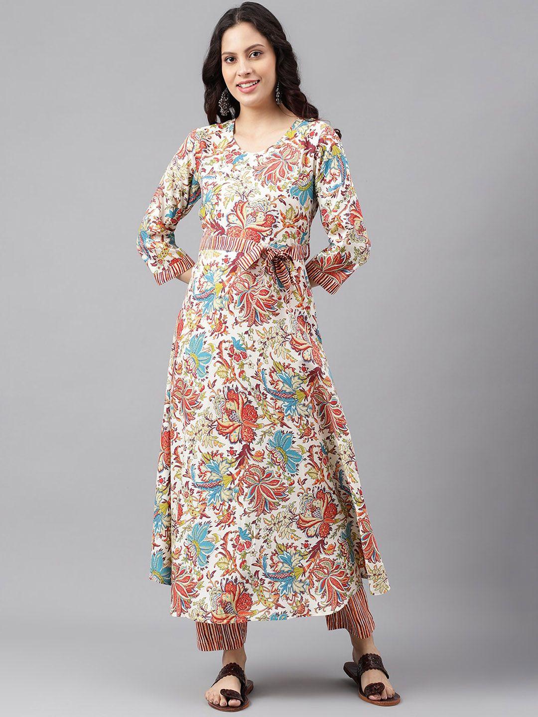 saabhi floral printed round neck pure cotton a-line kurta with trousers