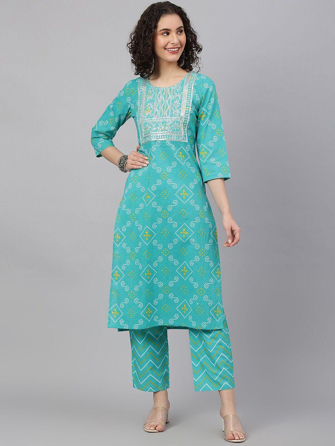 saabhi women bandhani printed zari detailed pure cotton kurta with trousers