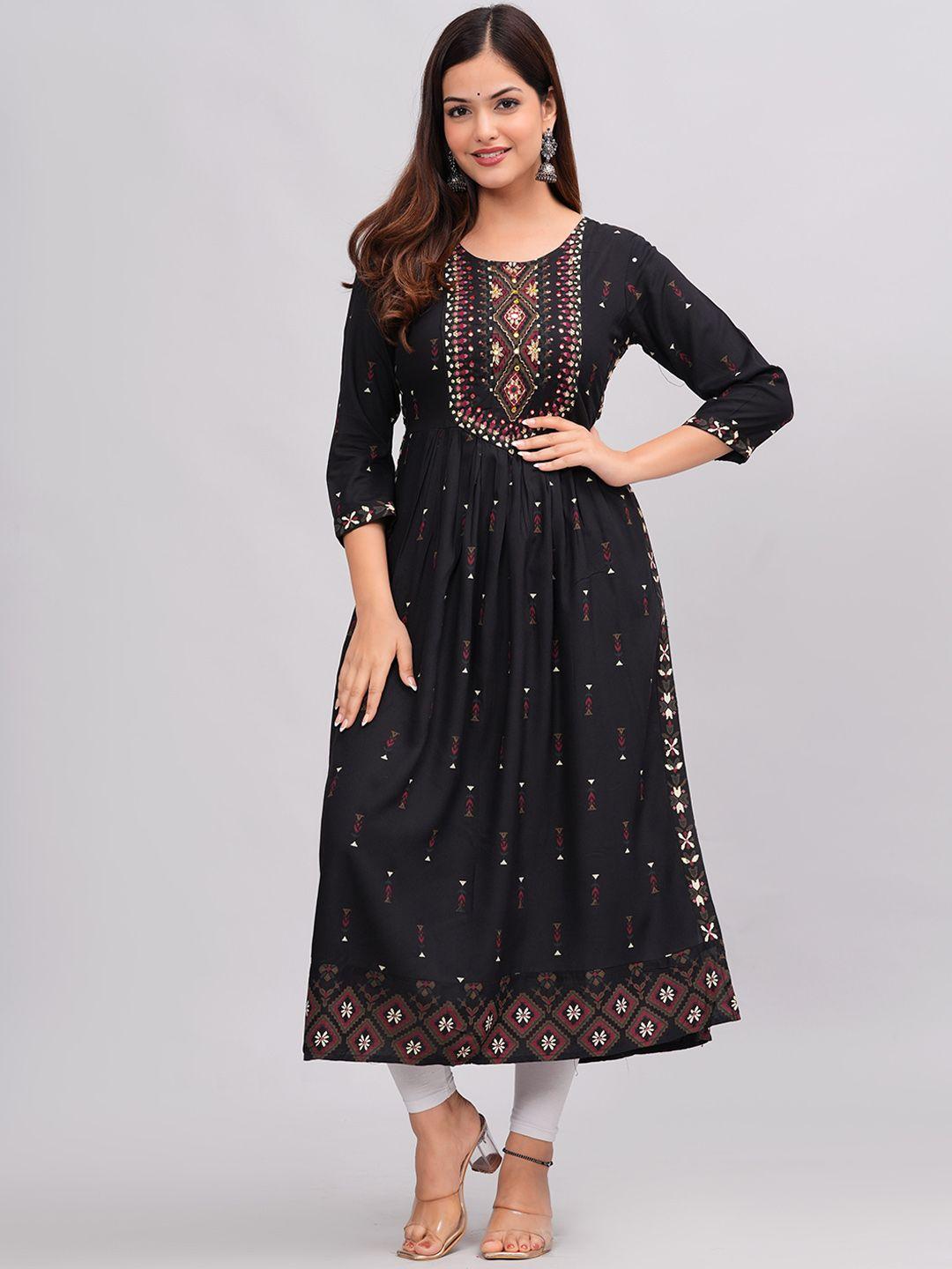 saabhi women ethnic motifs flared sleeves thread work floral kurta