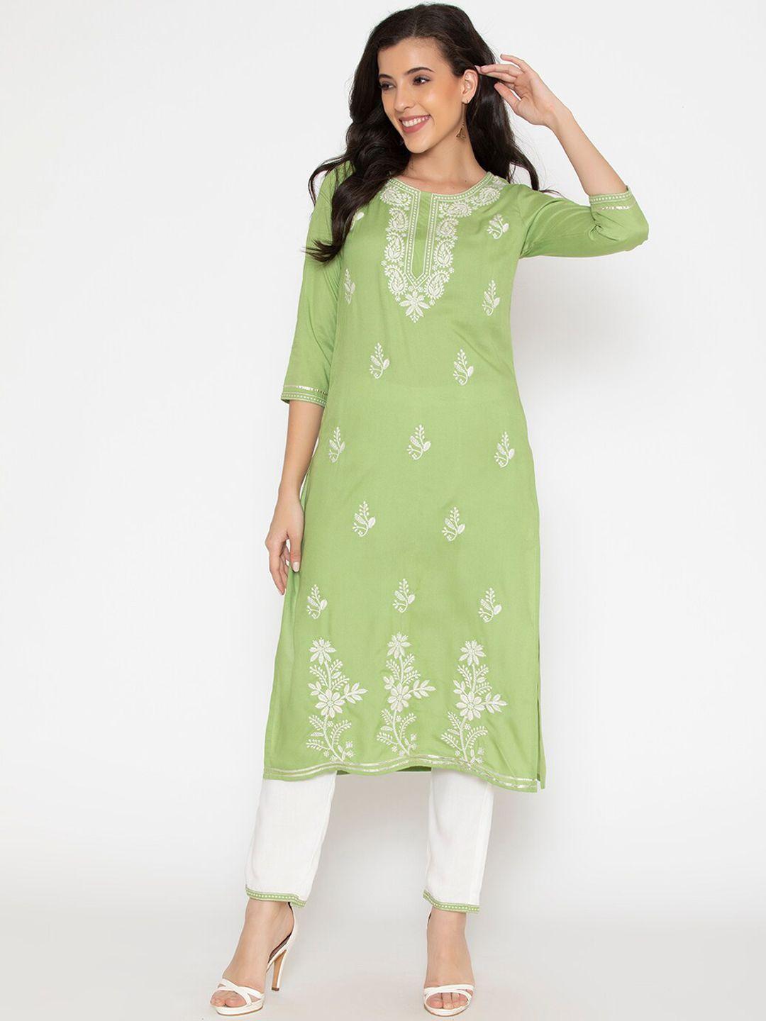 saabhi women green ethnic motifs printed kurta set