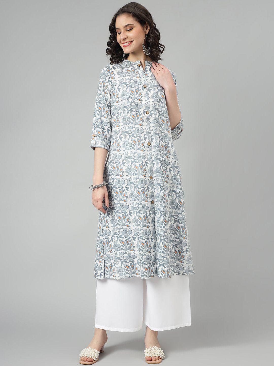 saabhi women grey floral printed mirror work kurta