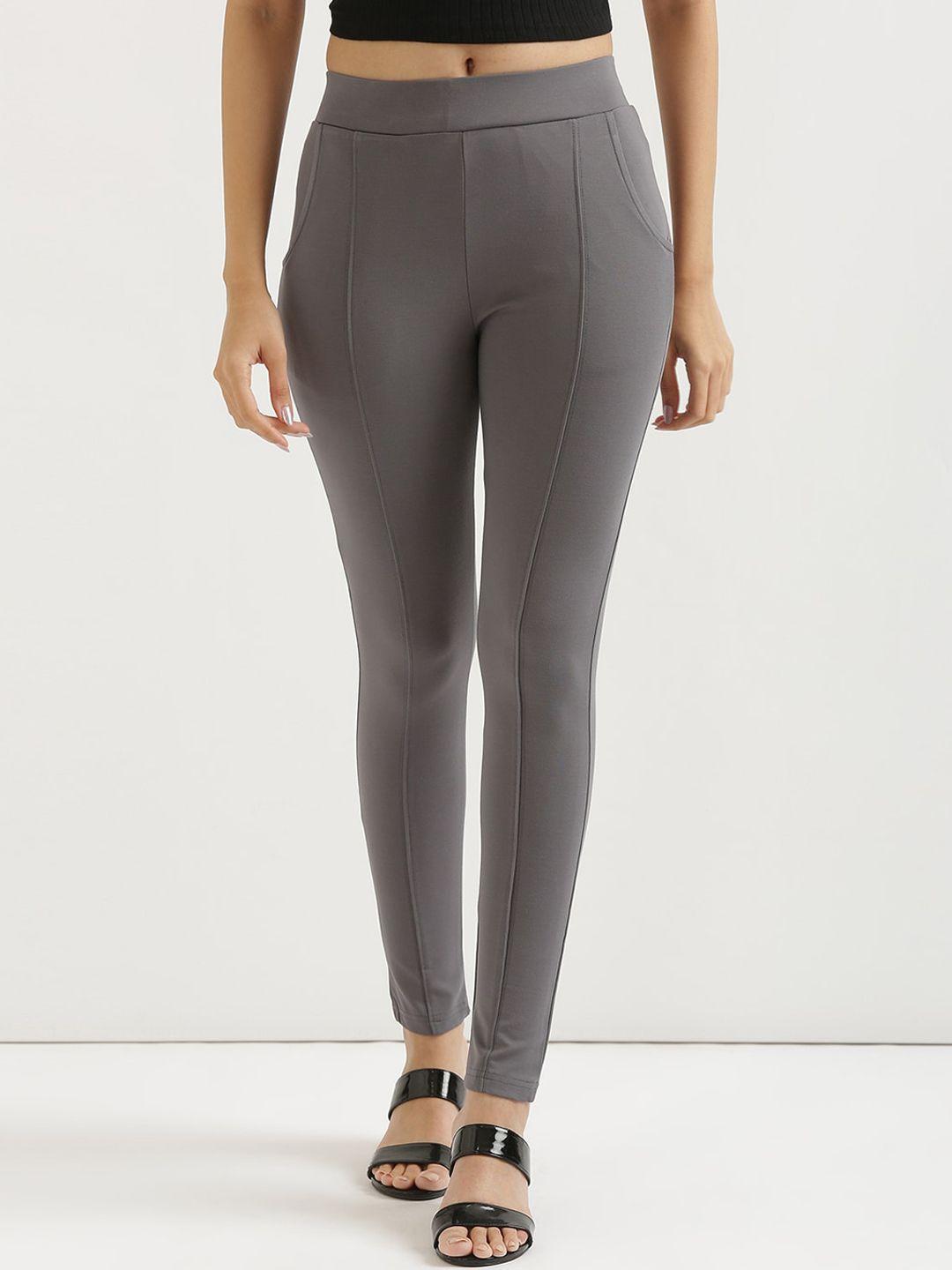 saadaa women grey skinny fit high-rise trousers