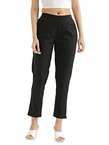 saadaa women cotton pant stretchable regular slim fit trouser, pocket pants for office school formal casual daily use (black, xl)