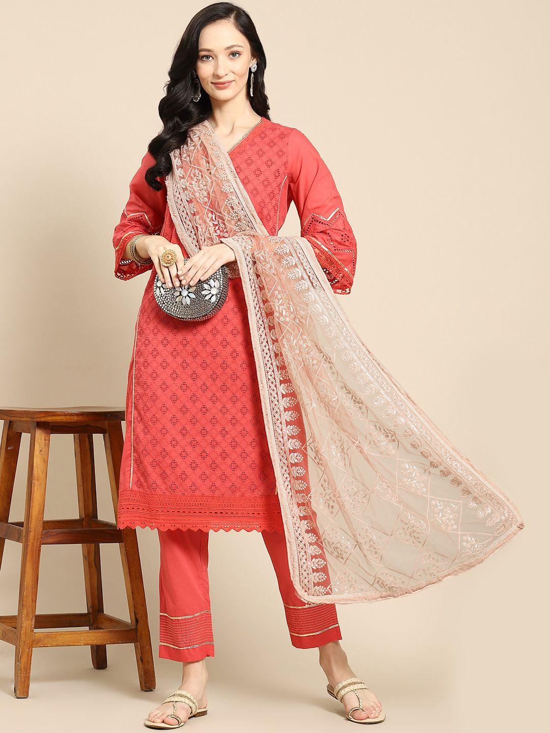 saadgi beige & gold-toned ethnic motifs embroidered dupatta with chikankari