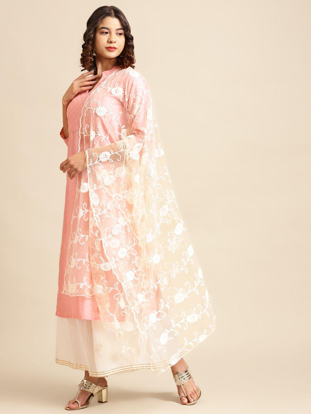 saadgi beige & off-white aari embroidered dupatta