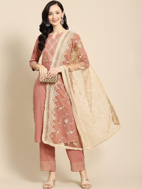 saadgi beige embroidered dupatta