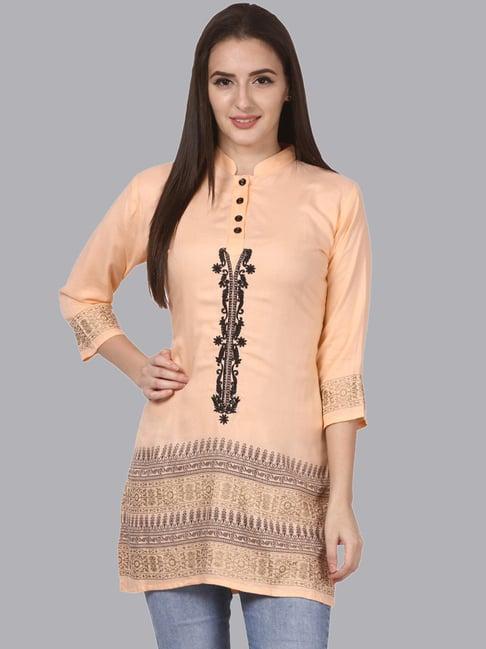 saadgi beige embroidered straight kurti