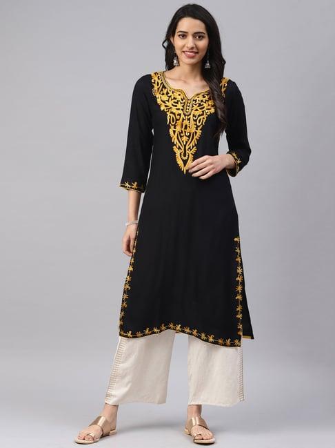 saadgi black embroidered a line kurta