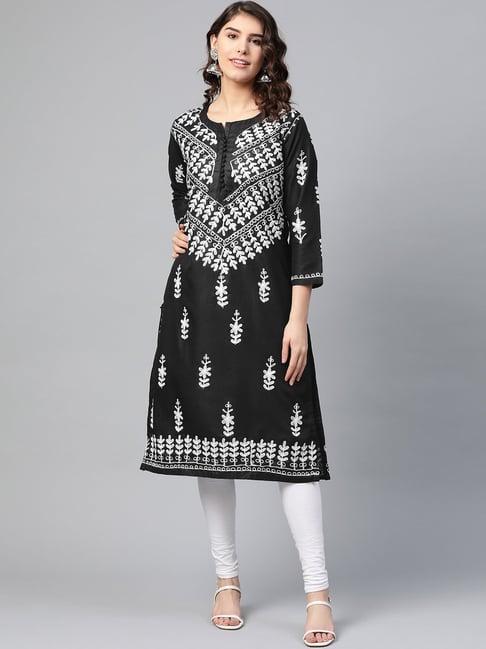 saadgi black embroidered kurta