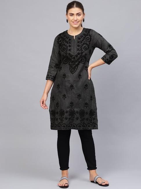 saadgi black embroidered straight kurti