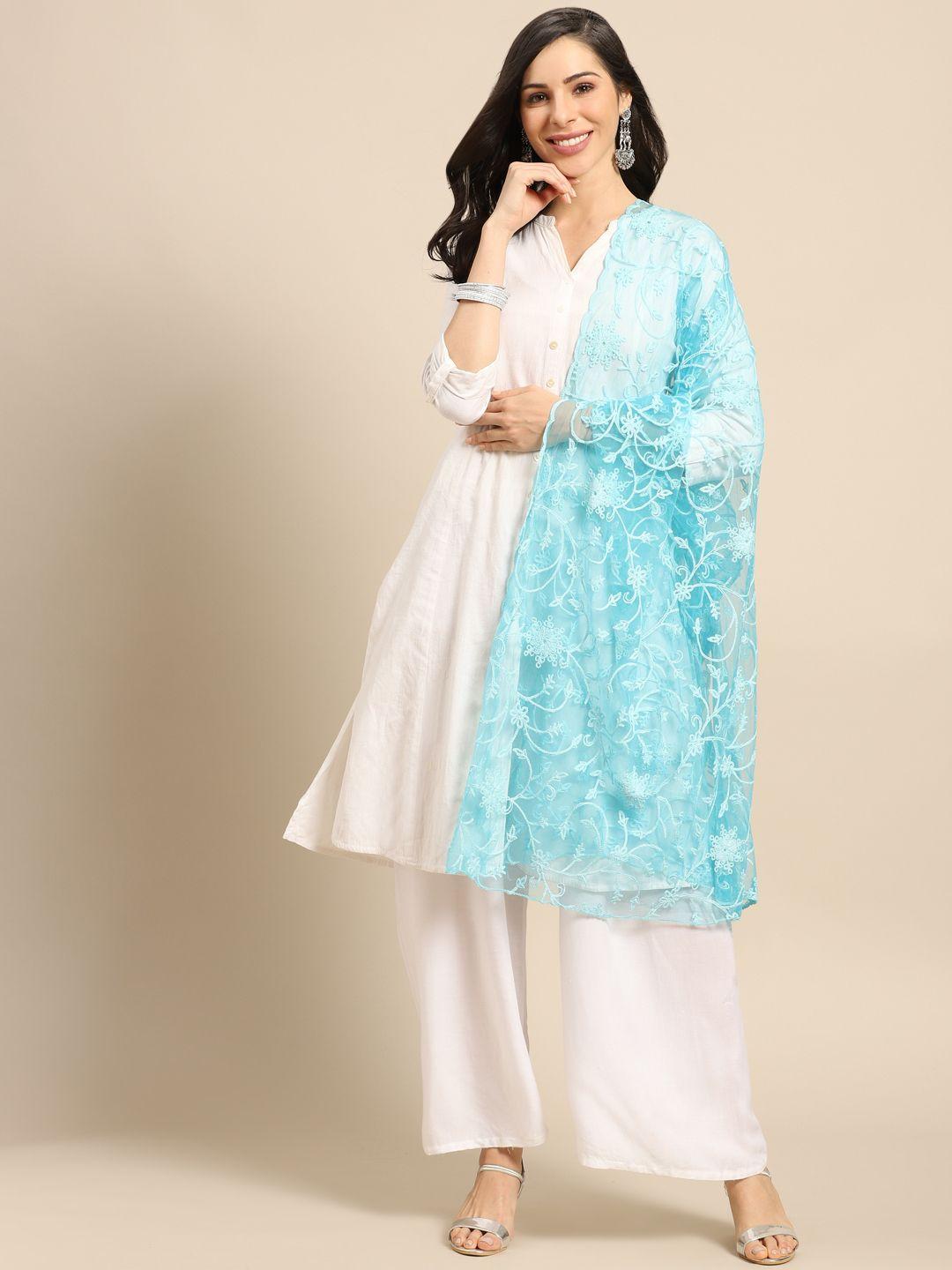 saadgi blue aari embroidered net dupatta