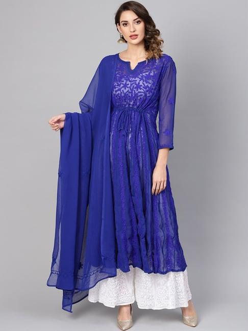 saadgi blue embroidered anarkali kurta with dupatta