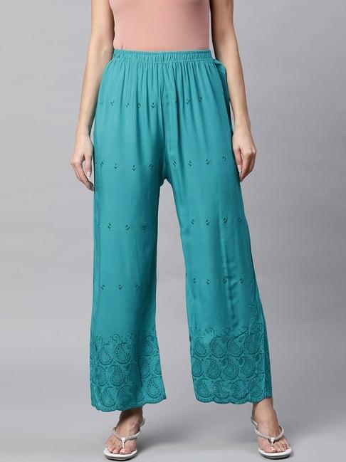 saadgi blue embroidered palazzos