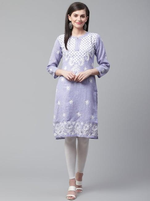 saadgi blue embroidered straight kurti