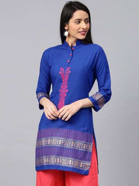 saadgi blue embroidered straight kurti