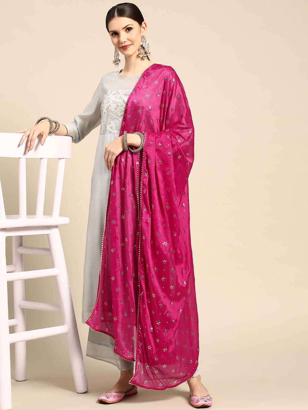 saadgi burgundy & golden floral mukaish work gotta patti dupatta