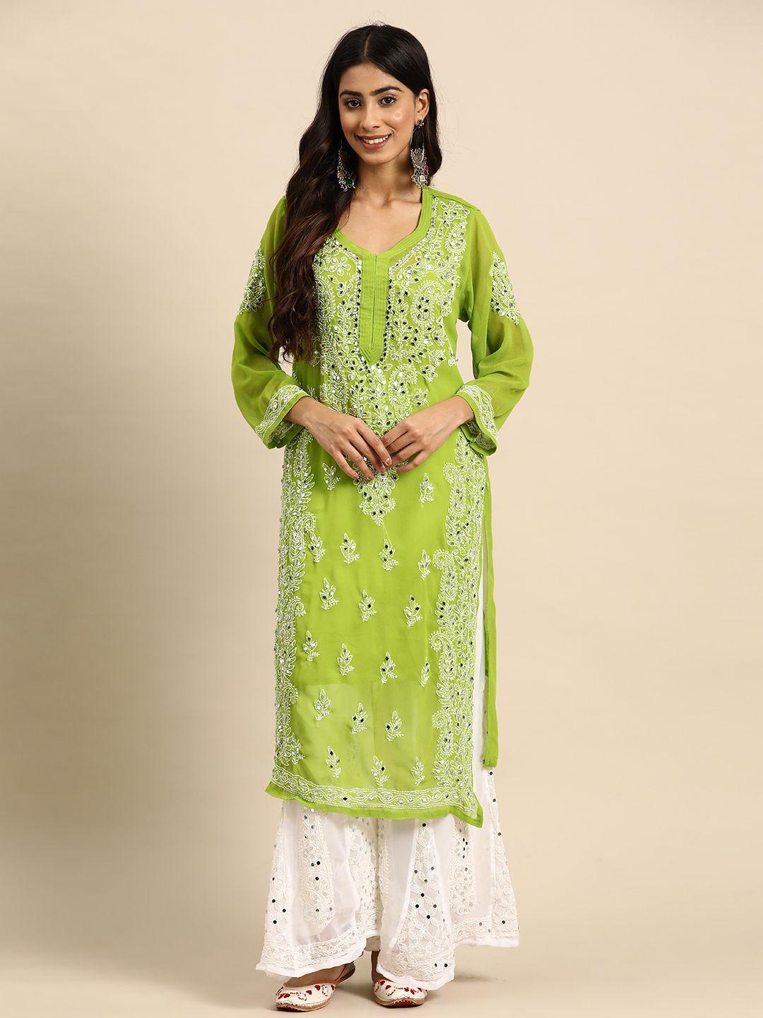 saadgi ethnic motifs embroidered regular chikankari kurta with sharara