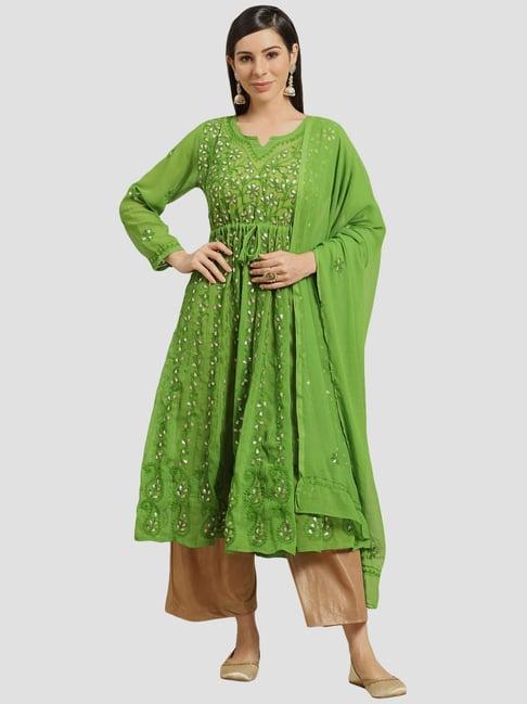 saadgi green embellished a line kurta