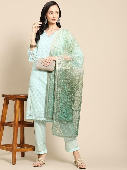 saadgi green embroidered dupatta