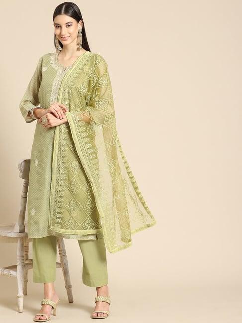 saadgi green embroidered dupatta