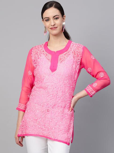 saadgi light pink chikankari embroidered straight kurti