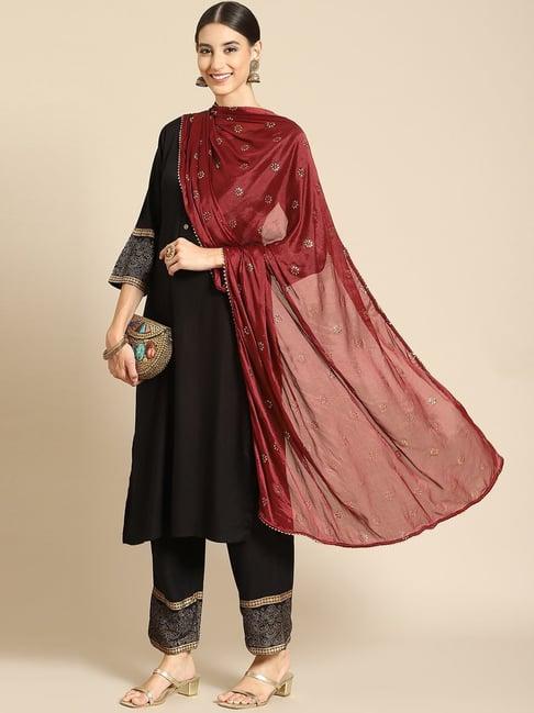 saadgi maroon embellished dupatta