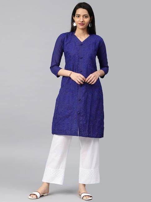 saadgi navy embroidered straight kurti