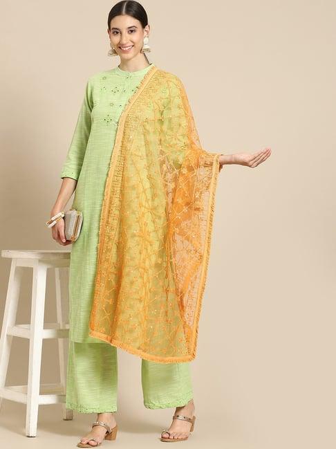 saadgi orange embroidered dupatta